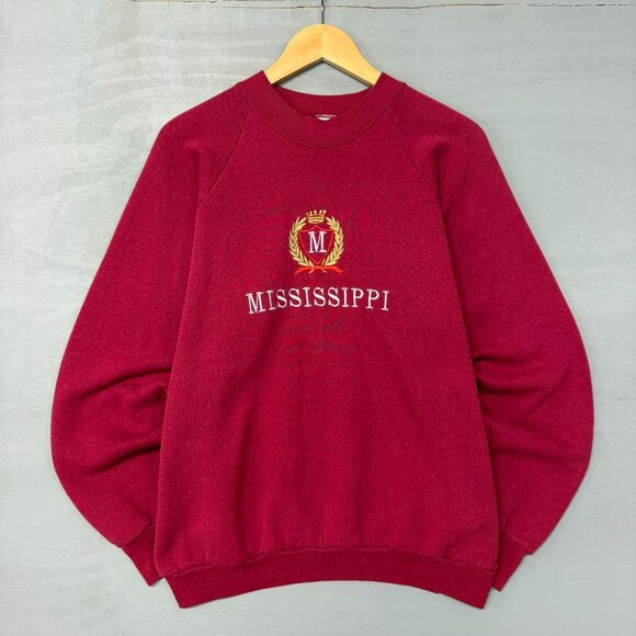 Vintage Mississippi Ole Miss Rebels‎ Red Embroidered Retro Sweatshirt XL - Picture 1 of 6